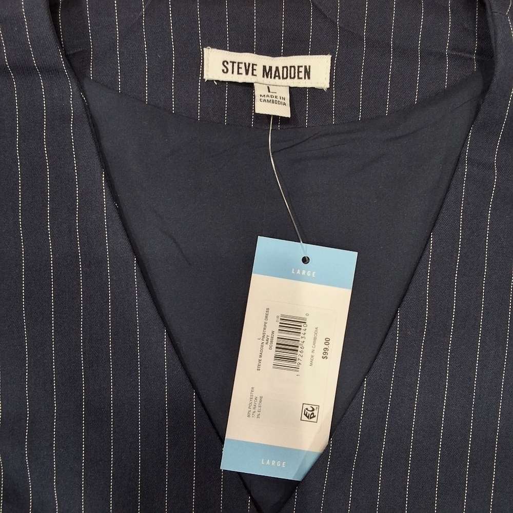 Steve Madden~NWT~Women Pinstripe Button Up Dress~Navy Blue~Office Siren~Prep~LRG - Picture 3 of 6
